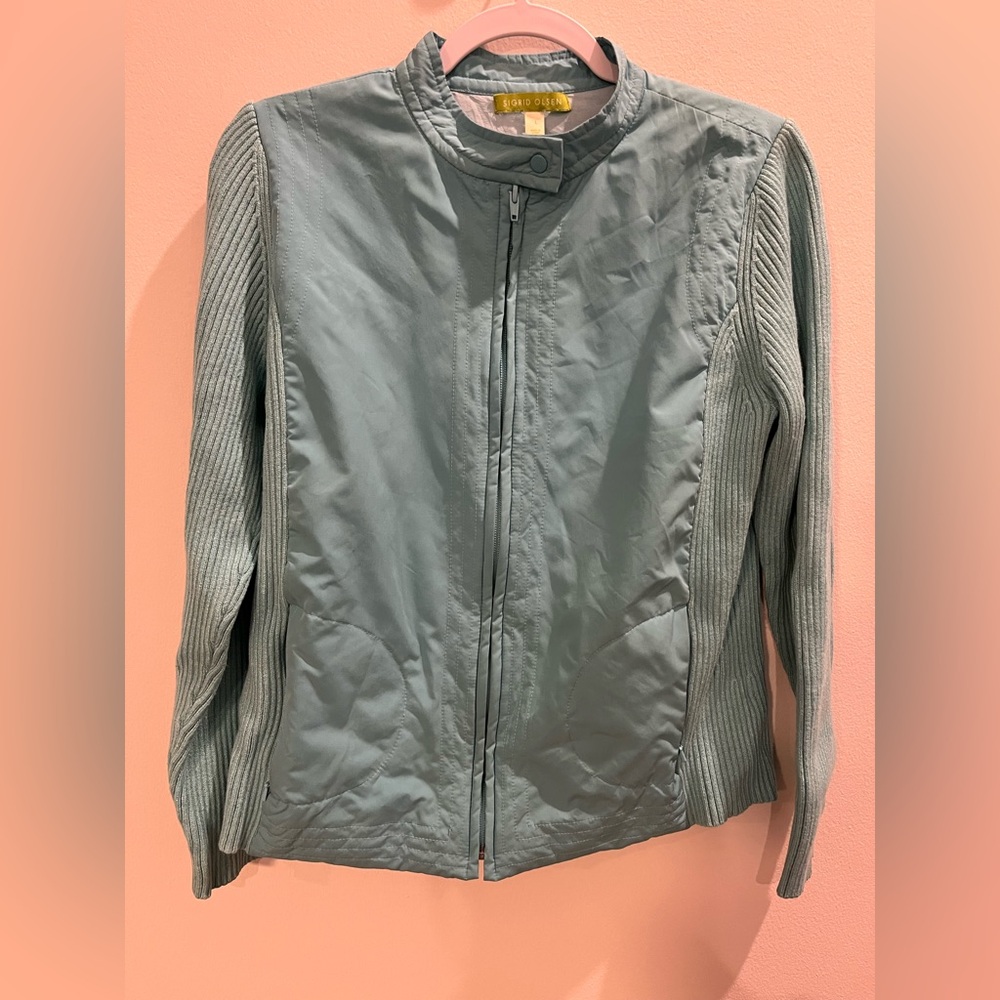 Y2K Sigrid Olsen - Biker Jacket - Sky Blue - Size Large Sku#40